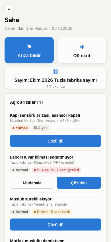 Saha ekranı: kamera ile demirbaş sayımı